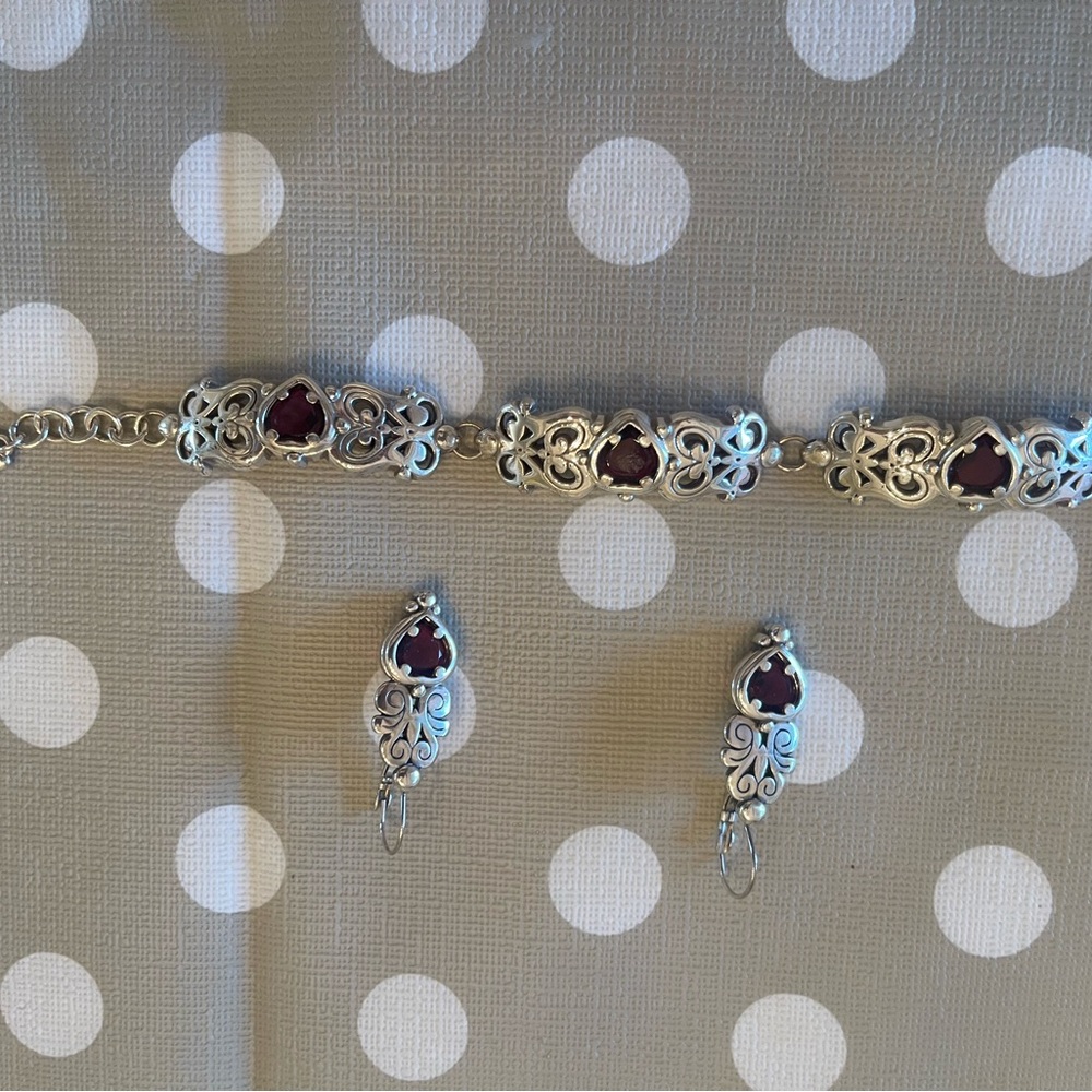Brighton earrings and bracelet-garnet colored stone